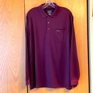 Greg Norman Tasso Elba Play Dry Large maroon long sleeve 3 button polo shirt EUC